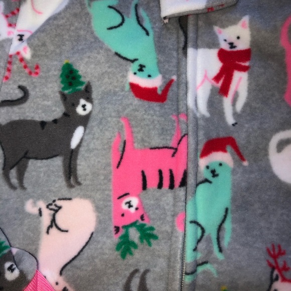 Cat Pajamas Girls Zip Up Carter’s Soft Christmas - Picture 6 of 6